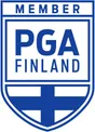 PGA Finlandin sininen jäsenmerkki, jossa Suomen lipun risti